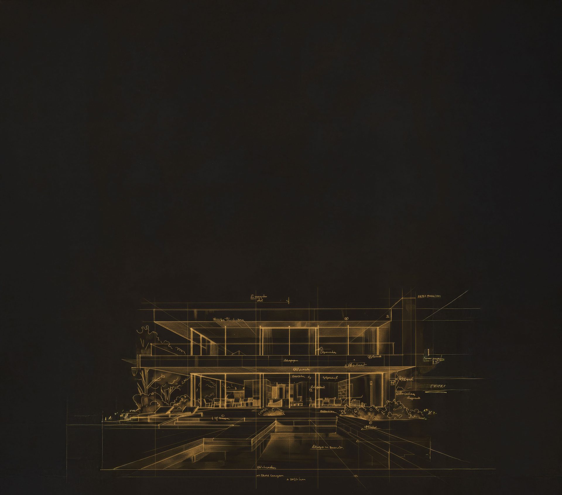 Villa iluminada por la noche