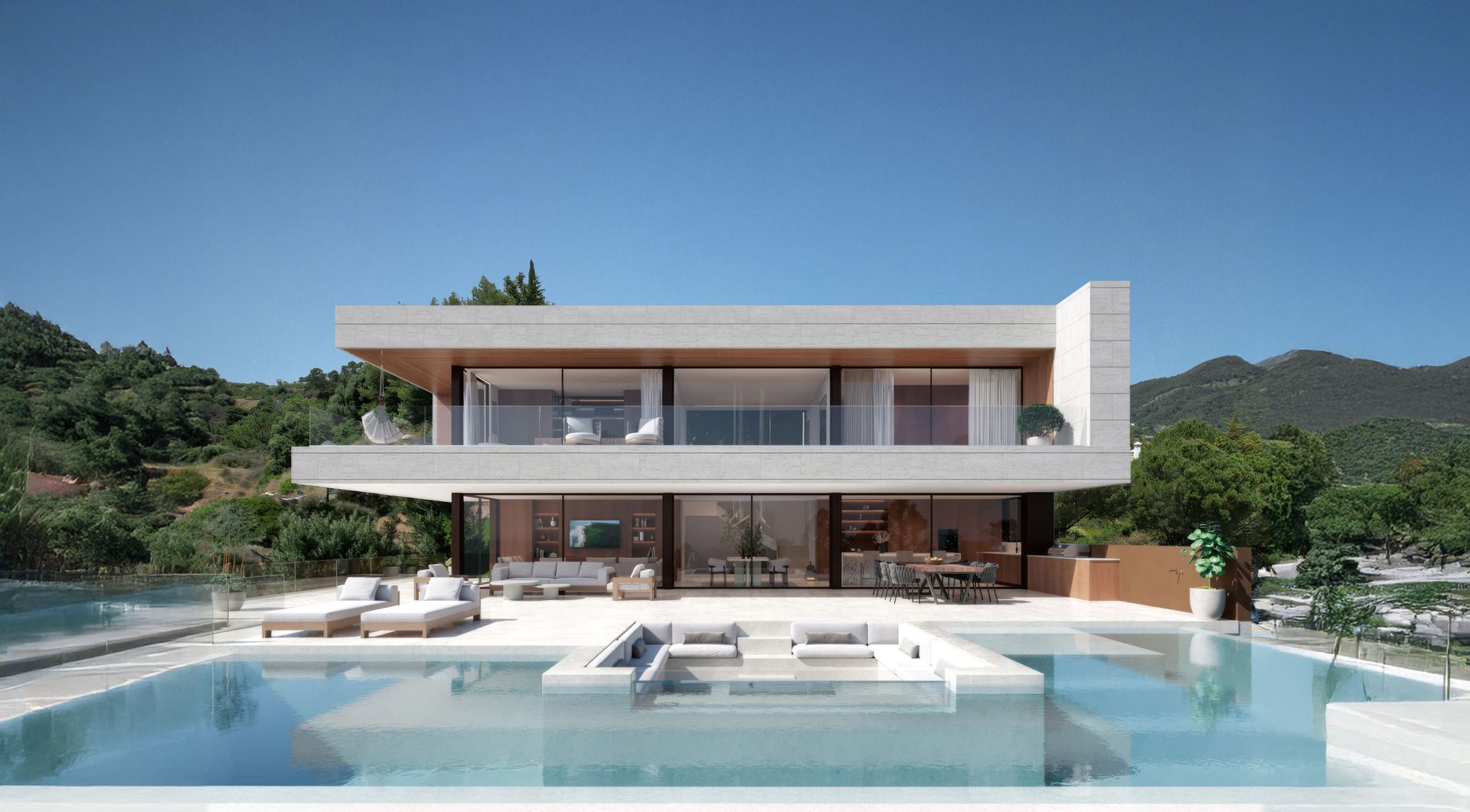 Villa con piscina infinity de día