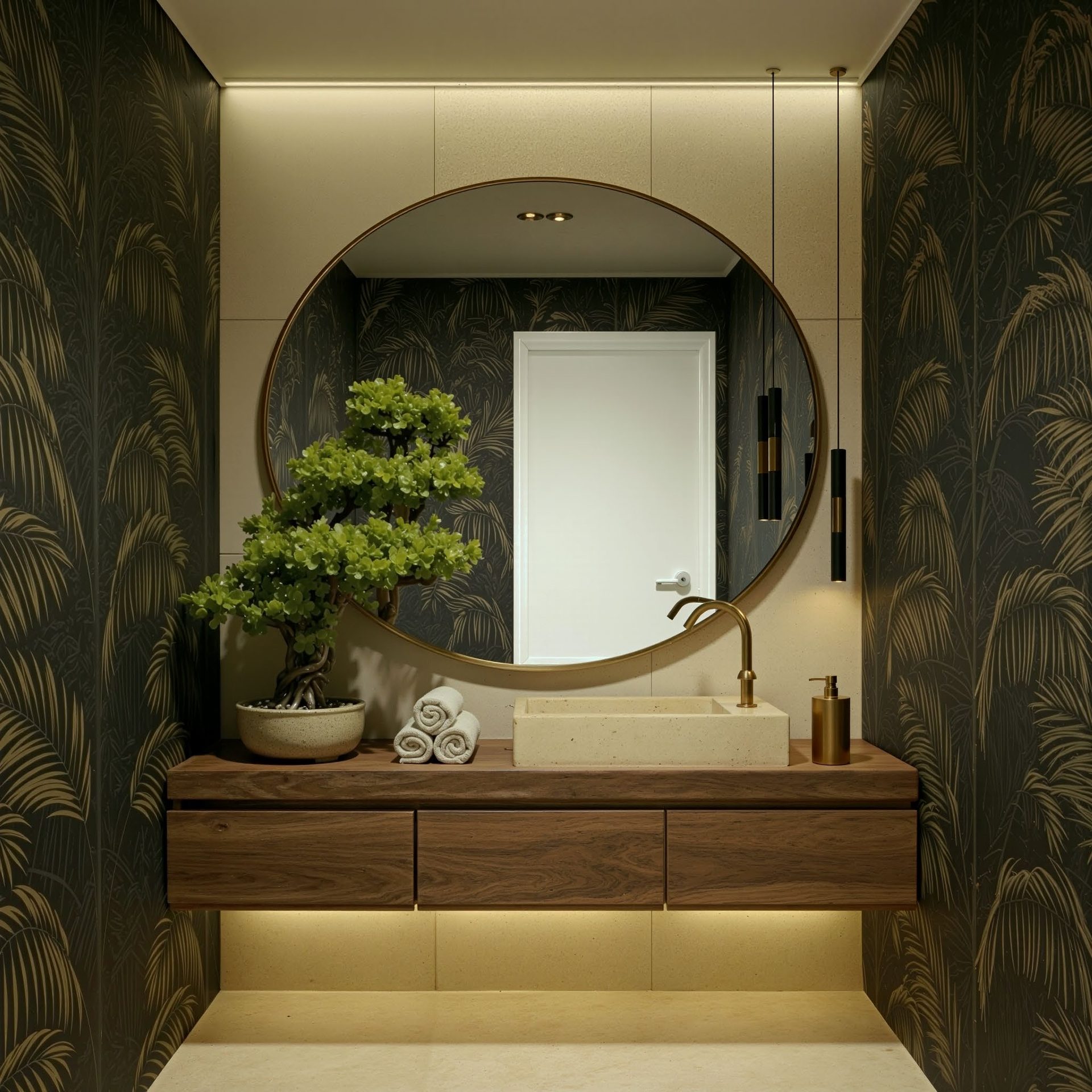 Baño con espejo redondo