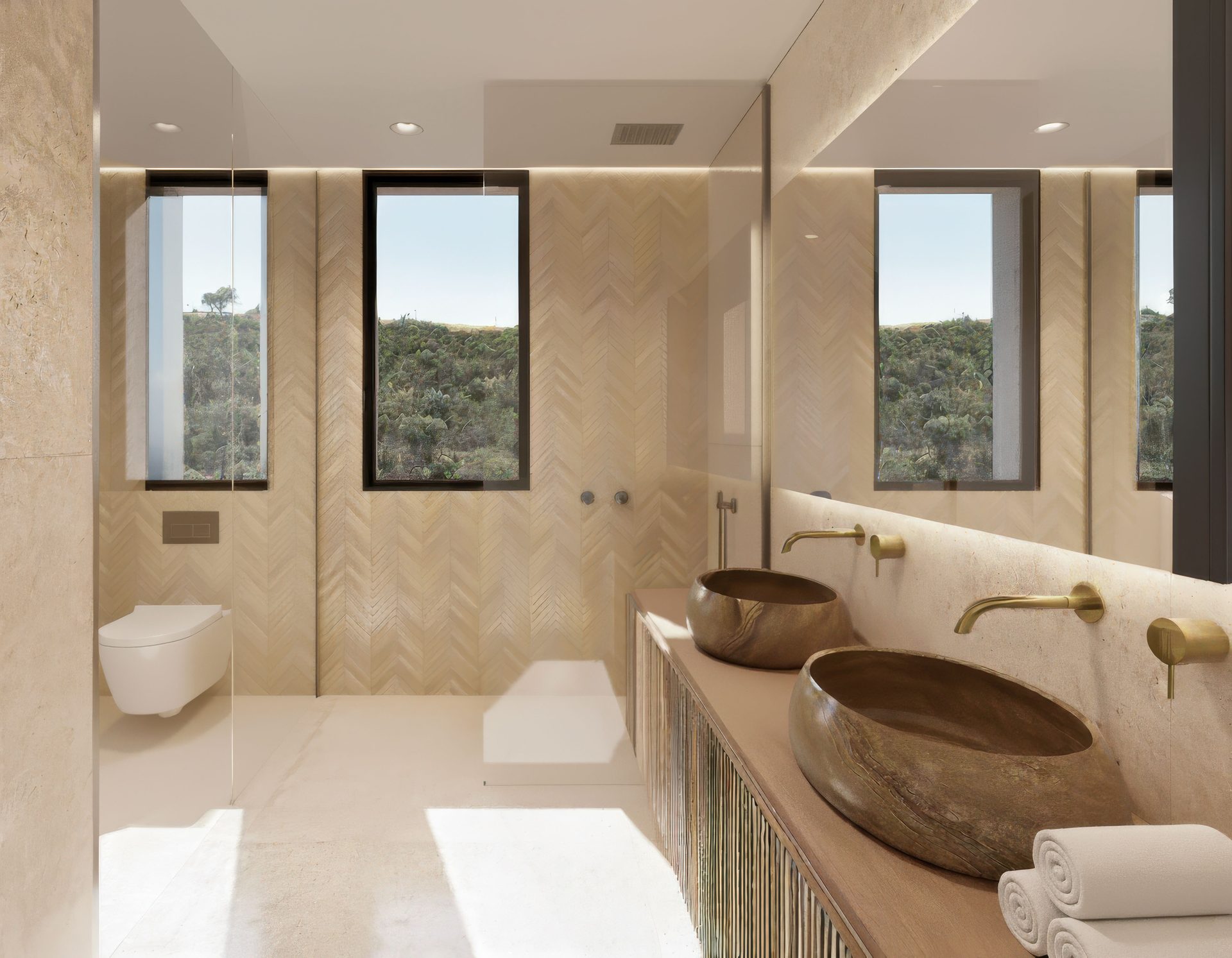 Baño con lavabos de piedra